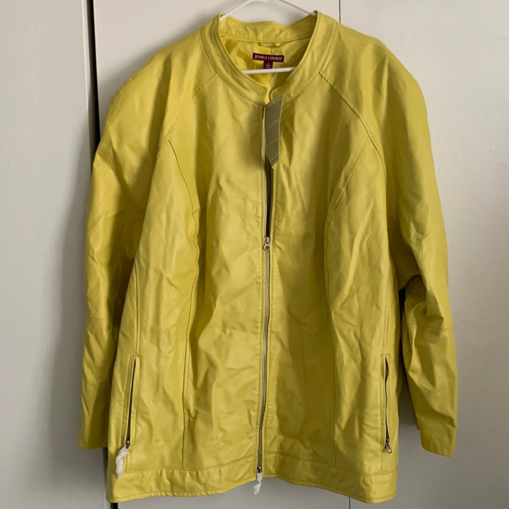 Jessica London Yellow Leather Jacket Size 34 NWT